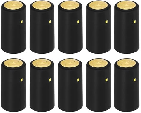 QUARKZMAN 100 Stück PVC Schrumpfkapseln für Weinflaschen, Schrumpfverschluss mit Aufreißlasche, Schrumpfdeckel für Weinkeller und Küche, Schwarz/Gold, 30 x 45 mm
