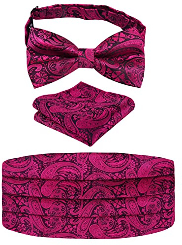 Alizeal Feste, vorgebundene Herren-Fliege, Kummerbund und Einstecktuch, Geschenk-Set, 130 - Schwarz + Hot Pink, Einheitsgröße