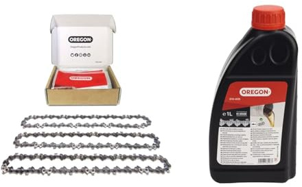 Lot de 3 Chaînes de Tronçonneuse Oregon, Pas de 3/8 Low-Profile, Epaisseur de maillon 0,050 & Huile pour Chaîne et Guide-Chaîne de Tronçonneuse, 1 L (O10-4935)