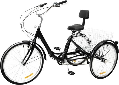 24 Zoll Faltbares Dreirad für Erwachsene Cruise Bike aus Kohlenstoffreichem Stahl mit Korb, 3 Rad Fahrrad Cityräder 7-Gang Tragfähigkeit 95kg