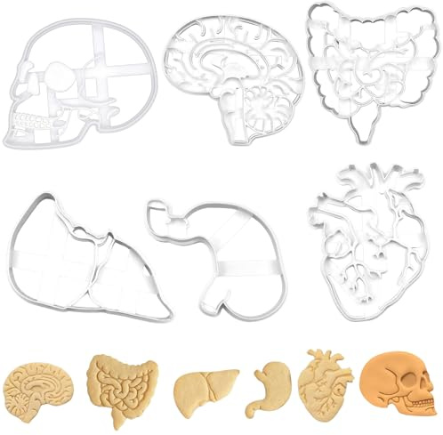 VireEyU Ausstechform Ausstecher 6 Stück Halloween Keksausstecher Anatomisches Herz, Gehirn, Darm, Magen, Kopf,Leber Ausstechformen