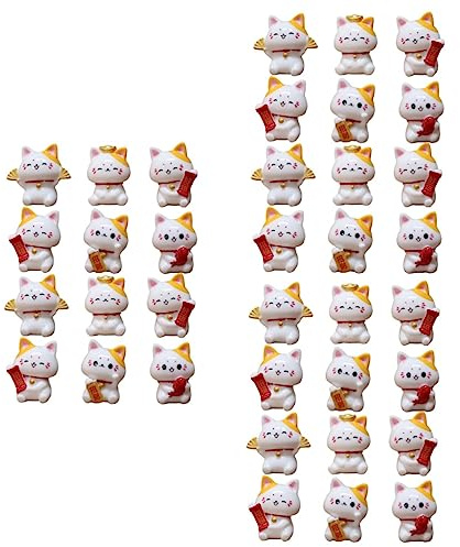 HEMOTON 36 Figurines De Chat Miniatures en RéSine Maneki Neko DéCor Jardin Miniature Ornements Micro AméNagement pour Bureau Maison
