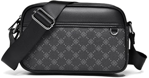 FANDARE Axelväska PVC läder herr herrväska retro horisontell dam axelväska handledsväska läkarväska axelväska crossbody bag arbetsväska Messenger Bags present för män, Svart A, L