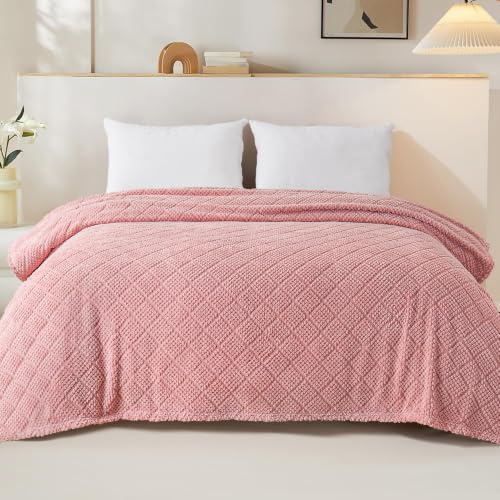 Whale Flotilla Kuscheldecke Weiche Decke 150x200 cm Fleecedecke | Waffeldecke Sofadecke Tagesdecke, Bettüberwurf, Leicht, Atmungsaktiv, Flauschig, für alle Jahreszeiten, Rosa