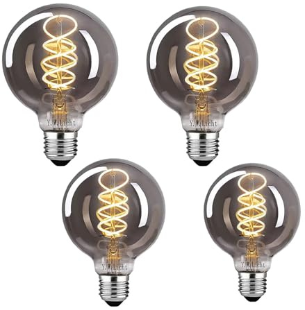 Edison Vintage Glühbirne E27 Dimmbar Warmweiß 1800K G80 Filament LED Antike Leuchtmittel Rauchglas E27 6W für Nostalgie Retro Dekoration Filament Glühfaden Beleuchtung im Haus Café Bar (4 Stück)