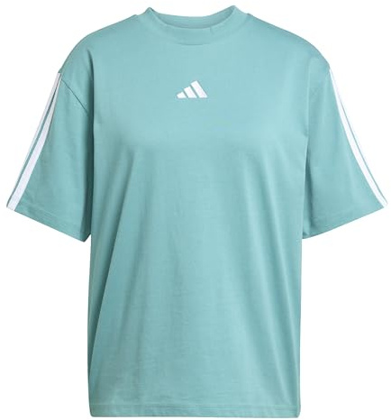 adidas Damen Essentials 3-Stripes Boyfriend T-Shirt, Powder Teal/White, M
