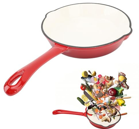 Sartén de Hierro Fundido Esmaltado, Sartén Antiadherente con Cubierta de de Goma, Utensilios de Cocina para Parrilla de Cocina, para Acampar, Cocinar y Asar (16cm)