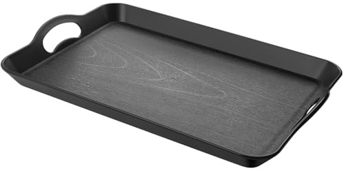 Armrouns Plateaux de service noirs avec poignées, 40,6 x 27,9 cm, rectangulaire, antidérapant, en plastique, multi-usages, pour restaurant, fête, table basse, cuisine