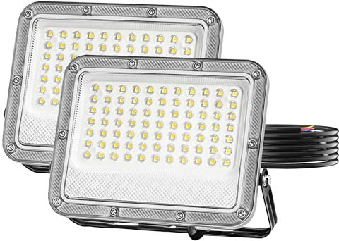 HOOLED Projecteur LED Extérieur à lentille haute efficacité Spot 50W 5500 lm blanche naturelle 6500K Spot LED Extérieur IP66 Imperméable lumière de Sécurité, pour Jardin, Patio, Cour, Garage 2 Paquets