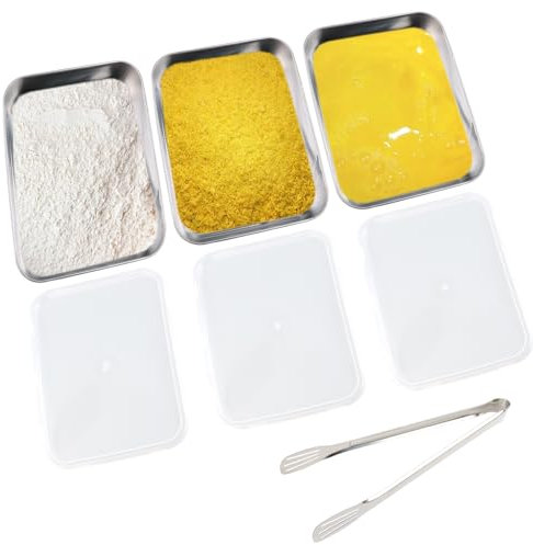 GTNCE Juego de 3 Bandejas para Empanar y Hornear en Acero Inoxidable 25,5 x 20 x 5 cm – Cuencos Rectangulares Multiusos, Fácil de Limpiar, Resistente, Apto para Horno y Frigorífico