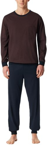 Schiesser Herrpyjamas lång med mudd-nattkläder set pyjamasset, rödbrun_181156, 54, Rödbrun_181156, 54