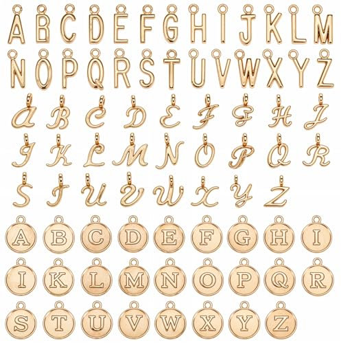 Dimeho Buchstaben-Anhänger, 156 Stück Gemischte Letter A-Z Charms 3 Stile Beidseitige Alphabet-Anhänger für Schmuck, Halskette, Armband, Schmuckherstellung und DIY-Basteln
