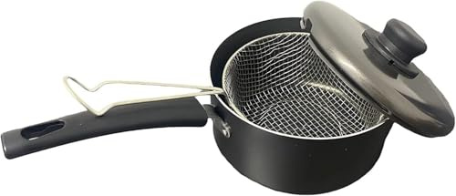Chip Pan Deep Fat Fryer Set – 3PC Non-Stick Pot with Lid & Frying Basket for Gas Hobs (Black, 23cm)