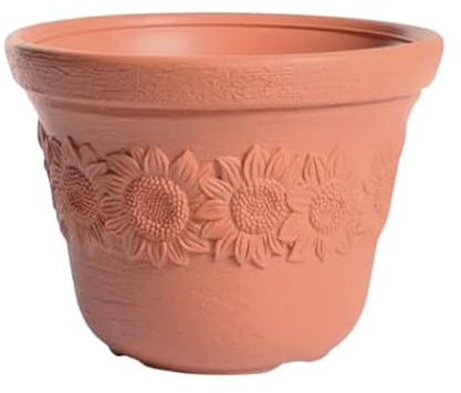 pokm toolsmarket - ∅30cm Blumentopf Sonnenblume, Farbe Terrakota, Rund Pflanzkübel, Blumenkübel frostbeständig aus Kunststoff, mit dekorativem Muster