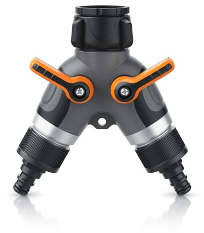 Brandson Distributore d'Acqua a 2 Vie, Splitter per Tubo da Giardino, 3/4 Pollici e 1/2 Pollici, con Adattatore per Rubinetto per Irrigazione Giardino, Connettore per Tubo da Giardino Connettore a Y