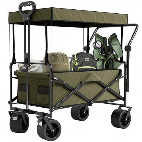 Avalo Bollerwagen mit Dach XL - Faltbar - Bis zu 110 kg - 97x60x105 cm - 120L - 360º Räder - Grün