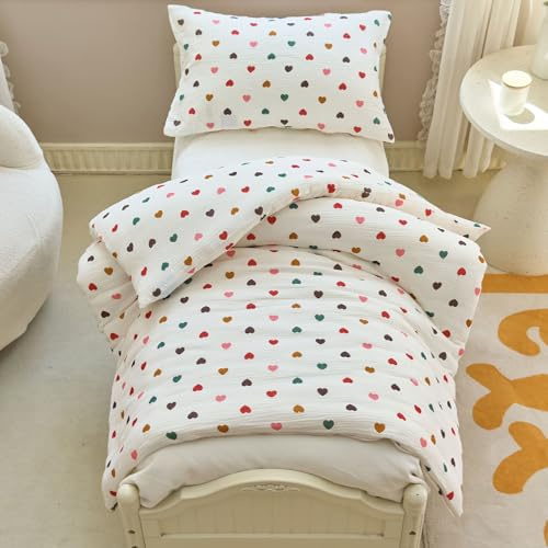 KEAYOO Muslin Bettwäsche Kinderbettwäsche für Baby und Kinder - Baumwolle Sanfte Fürsorge für die kleinsten Schlafenden (100x135cm + 40x60cm, Herz)