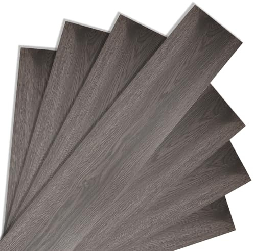 Peviasot PVC-golvbeläggning självhäftande, 91,5 cm x 15,2 cm tjocklek 1,5 mm vinylgolv, självhäftande vinylkakel 3 m²/21 kakel golvplattor halkfria, vattentäta skärbara (mörkgrå)