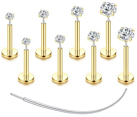 Chriscoco 4-8 Pcs G23 Titan Helix Piercings Nasenpiercing Lippenpiercing | Hypoallergen Ohrpiercing,Tragus Conch Labret Medusa Piercing,Gold Silber Knorpel Piercing Ohr,Studs 16G/18G/20G