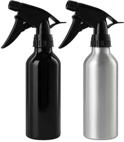 WESTCRAFT 2er Set Sprühflaschen Aluminium 200 ml – Nachfüllbar, Zerstäuber Pumpsprüher für Pflanzen, Haushalt, Reinigung – Schwarz & Silber – BPA-frei & robust