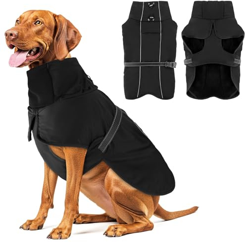 Dog Coats Waterproof, Dog Coat Winter Reflective Jacket with Soft Fleece Lining, Warm Coats Jackets for Medium Large Dogs Indoor Outdoor Camping Walking(Black-M)