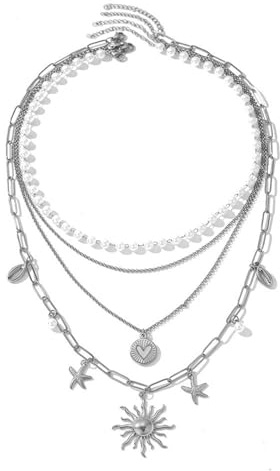 FIRSTXIU Collier en acier inoxydable avec pendentif fleur et étoile de mer - Bijou élégant pour femme - Pour fêtes et occasions formelles