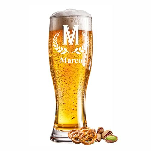 Bicchiere da birra inciso con lettera desiderata, 0,5 l, con testo a scelta, nome anno o scritta, bicchiere di grano personalizzato per occasioni speciali come compleanno, anniversario, festa del papà