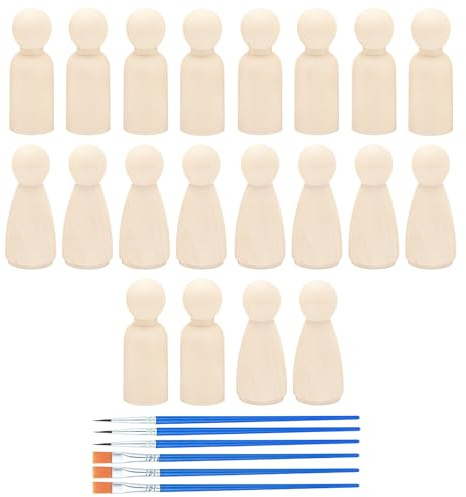 ZFKXGS 20 stycken träfigurer för målning 53 mm spelfigurer trä oavslutade träkoner för pyssel figurer att måla man kvinna för gör-det-själv födelsedag bröllop fester jul pysselprojekt dekoration