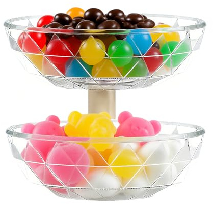 Tazón De Frutas Escalonadas: Plato De Caramelo Extraíble De 2 Niveles Con Tapa Para Nueces, Bocadillos, Papas Fritas, Condimento Y Organizador De Usos Múltiples, Servidor Candys Para Cocina, Despensa,