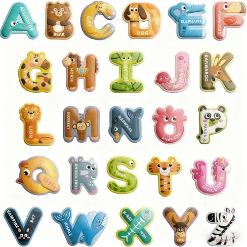 26 Stück Magnetische Buchstaben Kinder Großbuchstaben mit Tier Alphabet ABC Kühlschrankmagnete Lernspielzeug Pädagogische Magnete für Kinder Magnetbuchstaben Lernwerkzeug zur Worterkennung