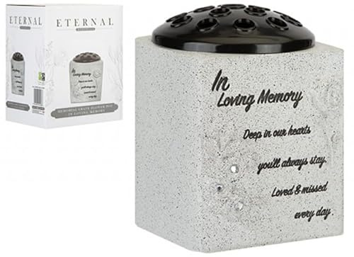 In Loving Memory Grave Flower Pot Vase with Diamantes – Memorial Ornament with Heartfelt Inscription – Weatherproof Flowers Holder for Graveside Remembrance