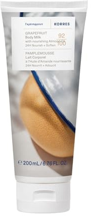 KORRES GRAPEFRUIT Bodymilk mit pflegendem Mandelöl, mit fruchigem, frischen Duft, für 24h Pflege+Geschmeidigkeit, vegan, silikon- und parabenfrei, 200 ml | mit fruchigem, frischen Duft, für 24h Pflege+Geschmeidigkeit, silikon- und parabenfrei, nährend