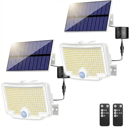 nipify 2 Stück Solarlampen für Außen mit Bewegungsmelder, 310 LED Super Helle 3 Modi Solarleuchte mit Fernbedienung, IP65 Wetterfest Weiß Solar Aussenleuchte Solarstrahler für Aussen Garten Wand
