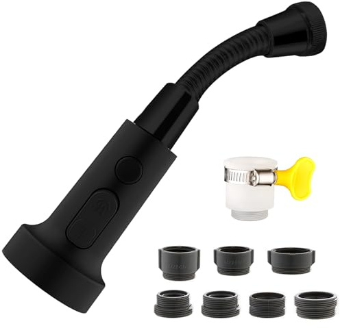 Mousseur Robinet M24/22, Noir Douchette evier Cuisine avec Tuyau, Rallonge Embout Robinet Cuisine, Economiseur D'eau pour Robinet, Extension Brise Jet Robinet, Prolongé Filtre Robinet avec Adaptateur