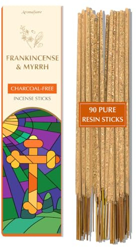 Frankincense and Myrrh 90 Luxury Incense Sticks, Christian Gifts, Aromafume | 90 Incense Sticks for Prayer, Meditation, Aromatherapy, Purification & Protection | Long Lasting, Spiritual Gifts