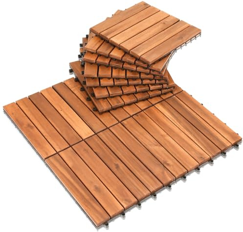 Monucep 11 unidades/1 m² de madera de acacia, baldosa para balcón, 30 x 30 cm, resistente a la intemperie, suelo de terraza exterior, azulejos de clic, terraza, mosaico para jardín, patio, balcón (6