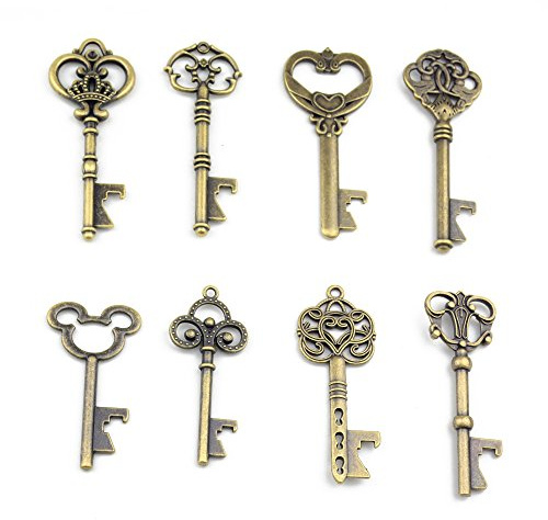Assortiment de 16 Clés en Forme de Bronze Antique Clés en Forme de Bouteille D'ouverture des Faveurs de Mariage Décoration Rustique