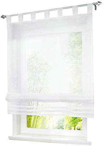 1 Stück Raffrollo mit Schlaufen Design Rollos Voile Transparent Vorhang (BxH 80x155cm, Weiß)