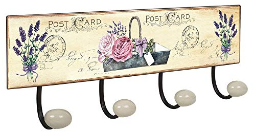 PERCHA Pared Vintage 4 Ganchos Porcelana LAVANDA Provenza Retro 400x155MM