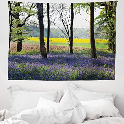 ABAKUHAUS Blumen Wandteppich, Glockenblumen Wald Rural aus Weiches Mikrofaser Stoff Waschbar ohne Verblassen Digitaldruck, 150 x 110 cm, Violett Gelb Grün