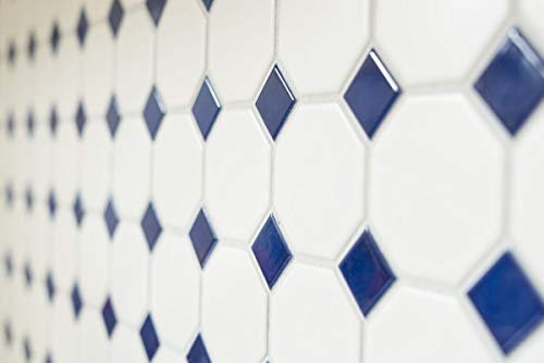 Mosaik Fliese Keramik blau Octagon weiß matt blau glänzend für WAND BAD WC DUSCHE KÜCHE FLIESENSPIEGEL THEKENVERKLEIDUNG BADEWANNENVERKLEIDUNG Mosaikmatte Mosaikplatte