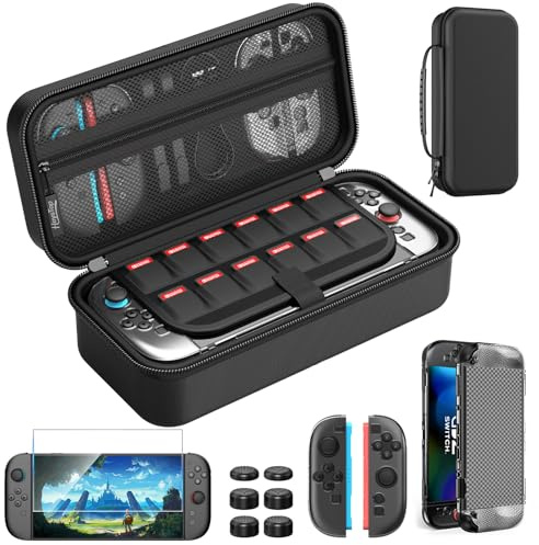 HEYSTOP Tasche für Nintendo Switch 2 Zubehör mit Reise-Aufbewahrungstasche | Switch 2 Zubehörset mit Schutzhülle ×1, Hartschalenkoffer ×1, Displayschutz aus gehärtetem Glas ×1, Daumengriffkappen x6