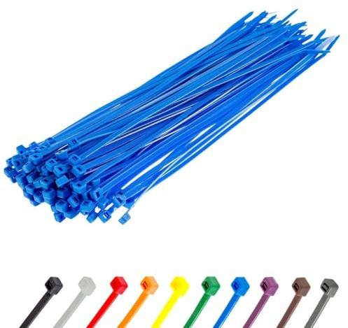 GTSE Blue Cable Ties, 300mm x 3.6mm, Pack of 100, 12” Premium Nylon Zip Ties, Multi-Purpose Plastic Tie Wraps, Secure Self-Locking Mechanism, for Home, Garden, Office and DIY