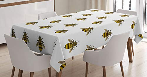 ABAKUHAUS Biene Tischdecke, Honig Maker Insekt Muster, Pflegeleicht mit Modernster Druck Technologie Waschbar und Personalisiert, 140 x 200 cm, Gelb Grau
