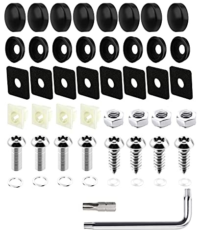 SAVITA Kit de Vis Antivol pour Plaque d'Immatriculation, Fixations de Sécurité à Vis M6 pour Plaque d'Immatriculation Assortiment Fixe en Acier Inoxydable Antivol Vis Boulons Couvercles Noirs
