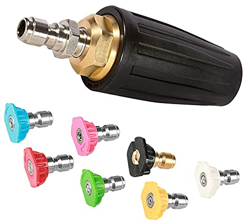 Buse turbo pour nettoyeur haute pression 4000 PSI - Buse turbo rotative à haute vitesse - Orifice 4.0 GPM - Avec embouts de pulvérisation de 6,35 mm - Connexion rapide pour voiture et jardin