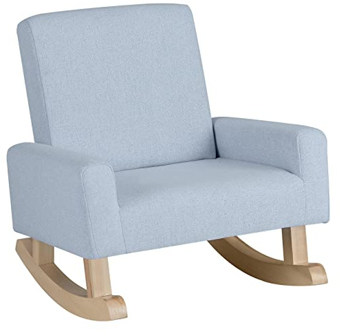 Costzon Kids Sofa, Toddler Rocking Chair with Solid Wood Frame, Linen Fabric, Anti-Tipping Design, Children Furniture Armchair for Kids Room, Nursery, Playroom, Preschool, Gift for Boys Girls (Blue)
