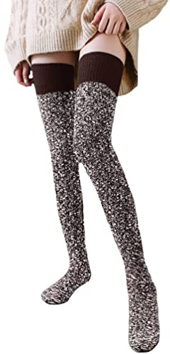 YAMEE Chaussettes Hautes Femme Chaud,Chaussettes Montantes Femme Classique,Chaussettes Tricotées Femme Doux Cuisse Haute,Chaussettes D'hiver Longues Chaudes pour Ski,Randonnée,Cyclisme,Sport d'hiver