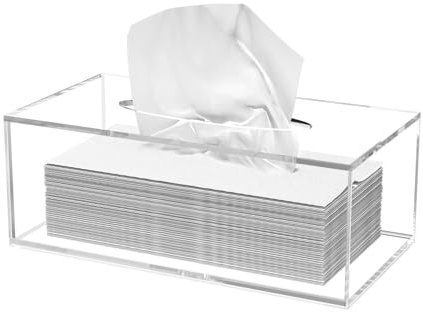 Acrylic Tissue Box Cover, Clear Tissue Box Holder, PITBVO Facial Napkin Dispenser Holder Case Dryer Sheet Holder for Car, Bathroom, Kitchen, Office, Living Room, Home, Laundry, Counter Hotel Use