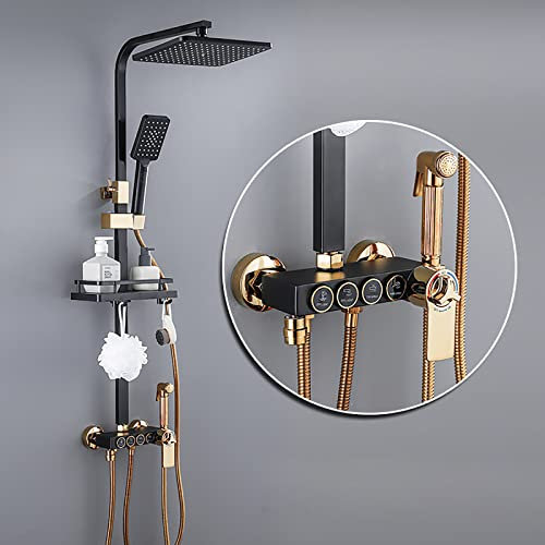 Ddasam Duschsystem mit Thermostat, Duschsystem mit Thermostat Regendusche mit armatur, (Duschset inkl. Verstellbar Duschsäule, 11 Zoll Kopfbrause,1500mm Schlauch,Thermostat-Brausegarnitur)